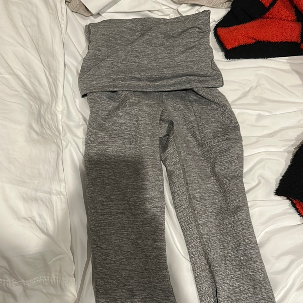 Gray High-Waisted offline aerie Flare Pants.
